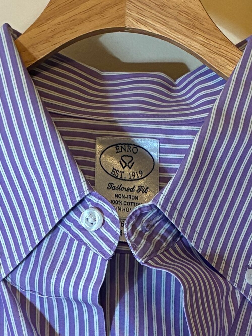 VTG 1980s/90s ENRO Men's Striped Non-Iron Dress Shirt Purple White 16.5 34/35